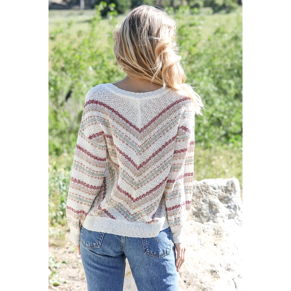 Stripe Knit Cotton Blend Long Sleeve Top - Picture 3 of 6